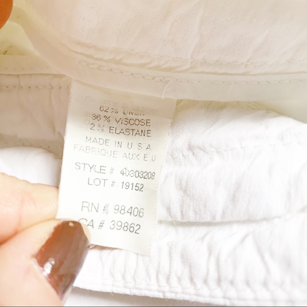 Theory White Linen Drawstring Roll Up Shorts - image 3